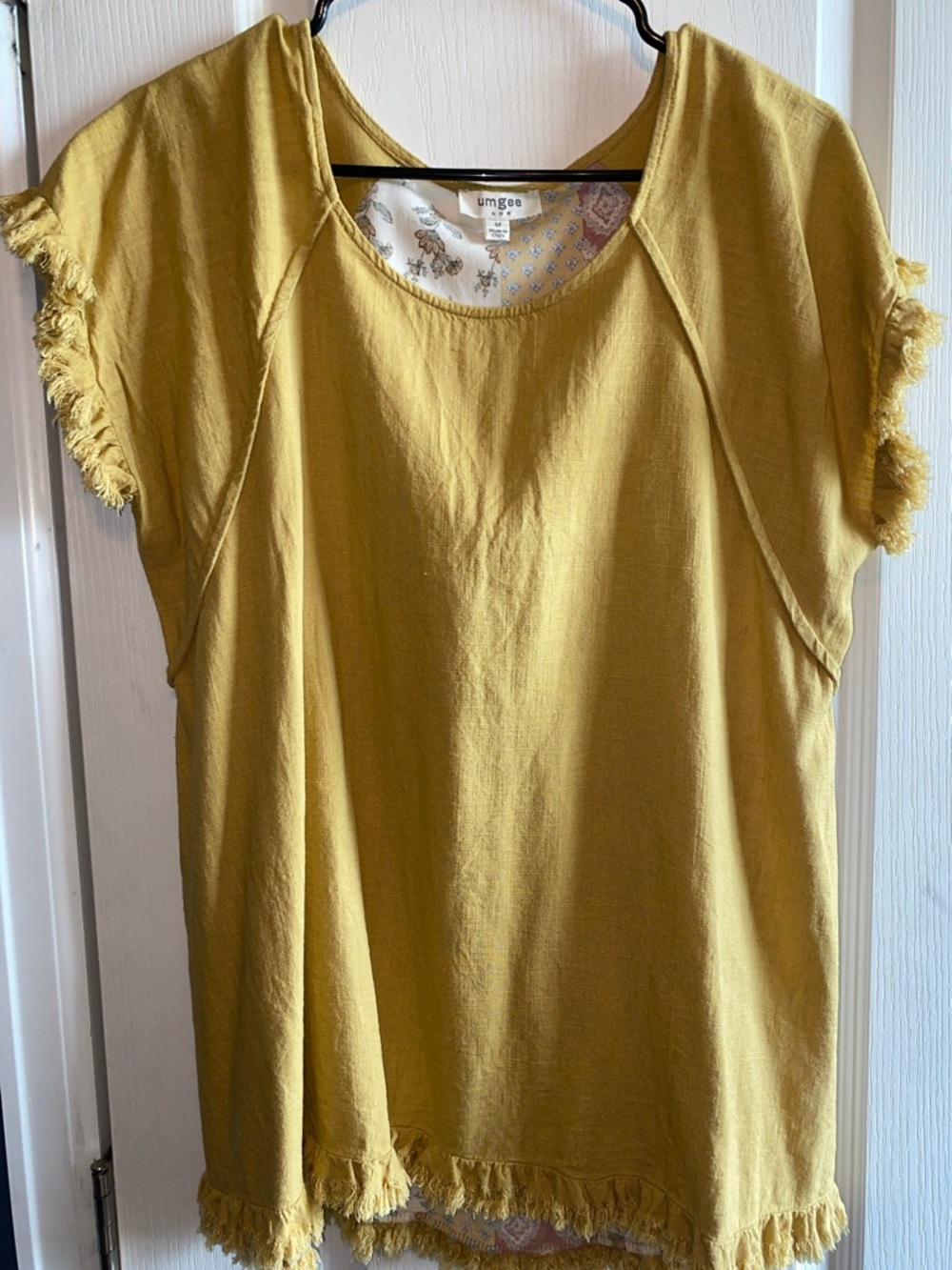 Umgee Mustard Fringe Cap Sleeve Tunic